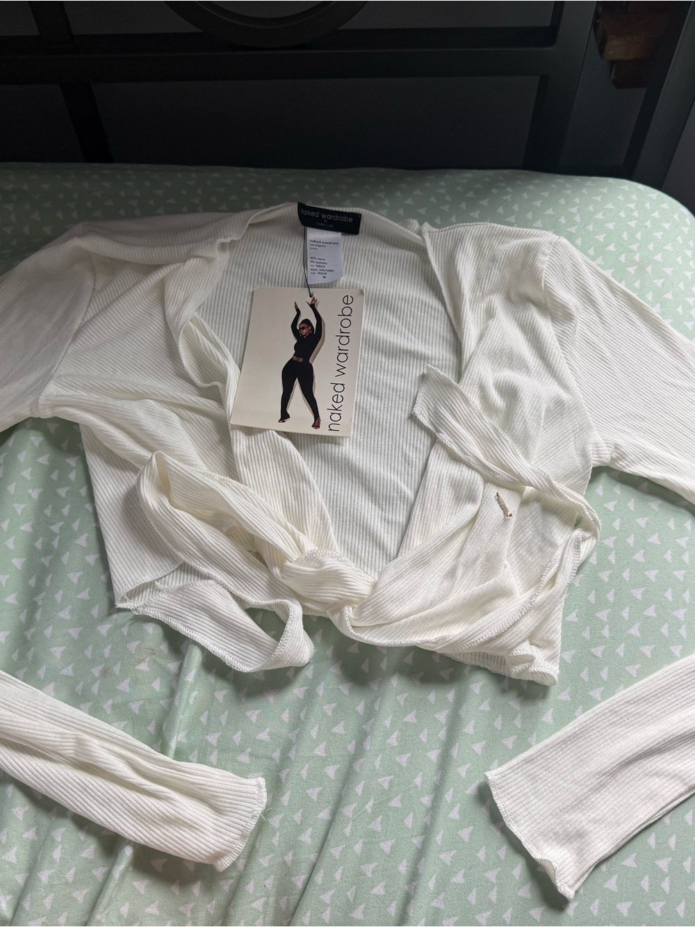 naked wardrobe Cream Ribbed Tie-Front Long Sleeve Top